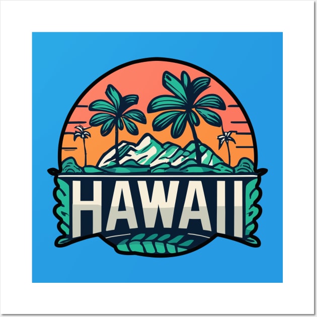 Hawaii Retro Sunset Wall Art by TooplesArt